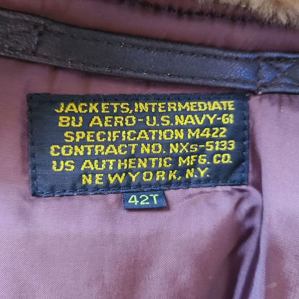 VTG G-1 Flight Aviator Bomber Shearling Mouton Collar  Leather‎ Jacket 42T Repro